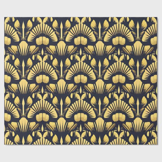 Art Deco Geïnspireerd Ontwerp Gouden Bloemen Kerst Cadeaupapier (Vlak)