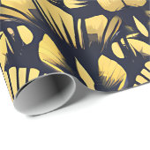 Art Deco Geïnspireerd Ontwerp Gouden Bloemen Kerst Cadeaupapier (Rol Hoek)