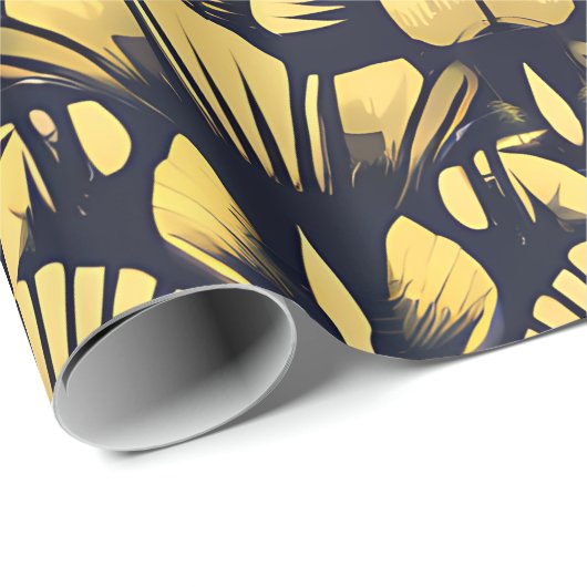 Art Deco Geïnspireerd Ontwerp Gouden Bloemen Kerst Cadeaupapier (Rol Hoek)