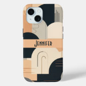 Art Deco geïnspireerd ontwerp in perzik en zwart Case-Mate iPhone Case (Achterkant)