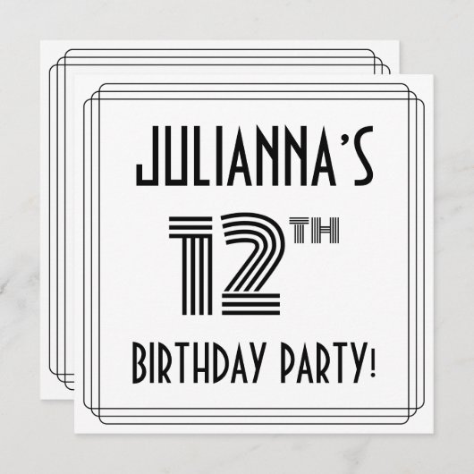 Art Deco Geïnspireerd op 12e verjaardag, aangepast Kaart (Voorkant / Achterkant)