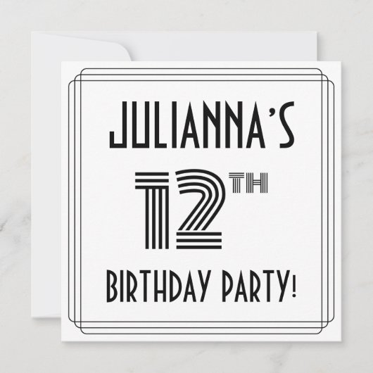 Art Deco Geïnspireerd op 12e verjaardag, aangepast Kaart (Voorkant)
