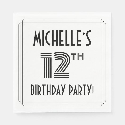 Art Deco Geïnspireerd op 12e verjaardag, aangepast Servet (Voorkant)