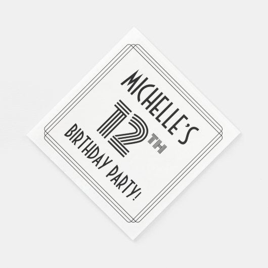 Art Deco Geïnspireerd op 12e verjaardag, aangepast Servet (Hoek)