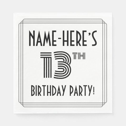 Art Deco Geïnspireerd op 13e verjaardag, aangepast Servet (Voorkant)
