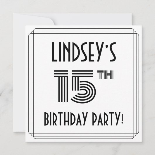 Art Deco Geïnspireerd op 15e verjaardag, aangepast Kaart (Voorkant)