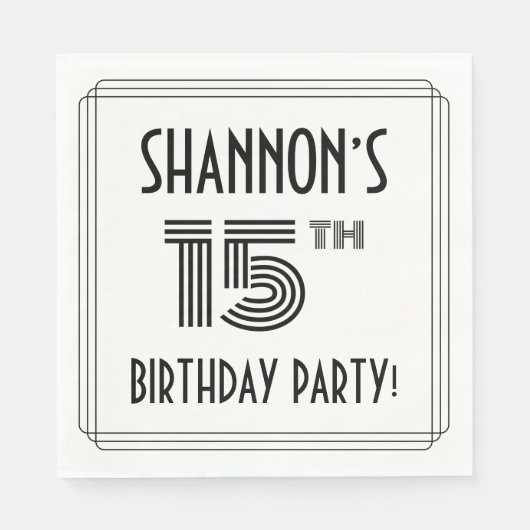Art Deco Geïnspireerd op 15e verjaardag, aangepast Servet (Voorkant)