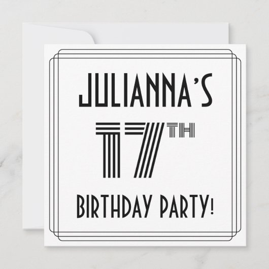 Art Deco Geïnspireerd op 17e verjaardag, aangepast Kaart (Voorkant)