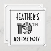 Art Deco Geïnspireerd op 19e verjaardag, aangepast Kaart (Voorkant / Achterkant)