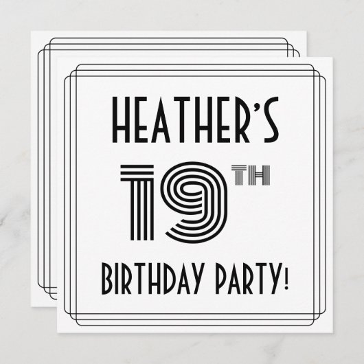 Art Deco Geïnspireerd op 19e verjaardag, aangepast Kaart (Voorkant / Achterkant)