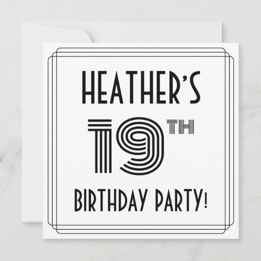 Art Deco Geïnspireerd op 19e verjaardag, aangepast Kaart (Voorkant)