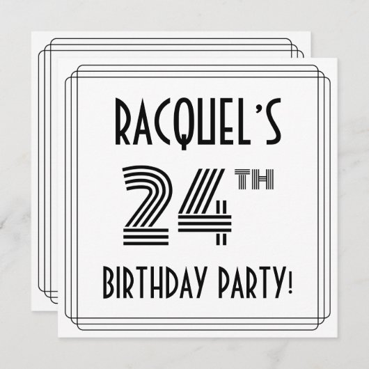 Art Deco geïnspireerd op 24e verjaardag, aangepast Kaart (Voorkant / Achterkant)