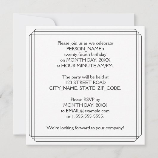 Art Deco geïnspireerd op 24e verjaardag, aangepast Kaart (Achterkant)