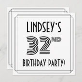Art Deco geïnspireerd op 32e verjaardag, aangepast Kaart (Voorkant / Achterkant)