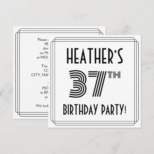 Art Deco geïnspireerd op 37e verjaardag, aangepast Kaart (Voorkant / Achterkant)
