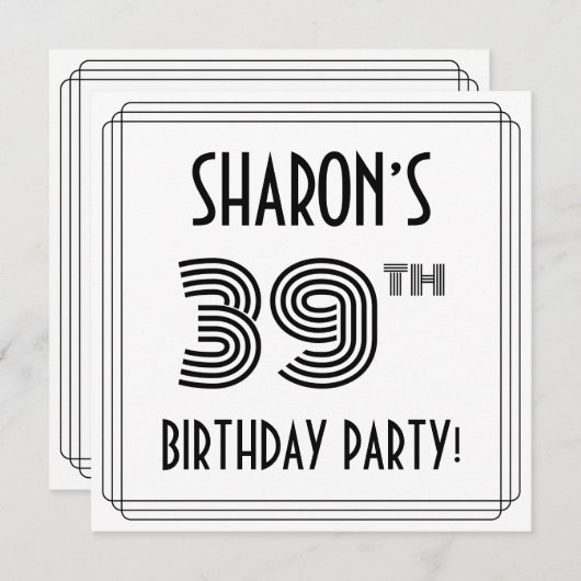 Art Deco geïnspireerd op 39e verjaardag, aangepast Kaart (Voorkant / Achterkant)