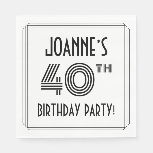 Art Deco geïnspireerd op 40e verjaardag, aangepast Servet (Voorkant)
