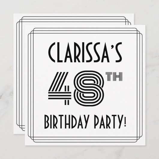 Art Deco geïnspireerd op 48e verjaardag, aangepast Kaart (Voorkant / Achterkant)