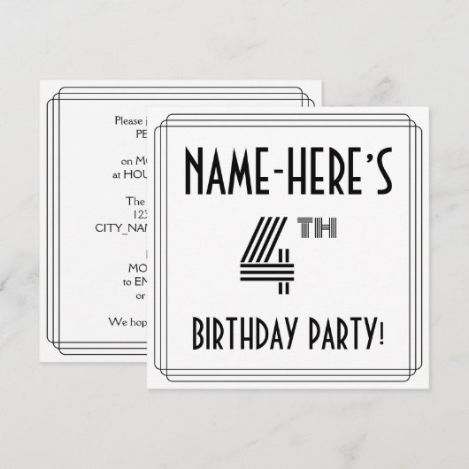 Art Deco Geïnspireerd op 4e verjaardag, aangepaste Kaart (Voorkant / Achterkant)