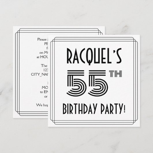 Art Deco geïnspireerd op 55e verjaardag, aangepast Kaart (Voorkant / Achterkant)
