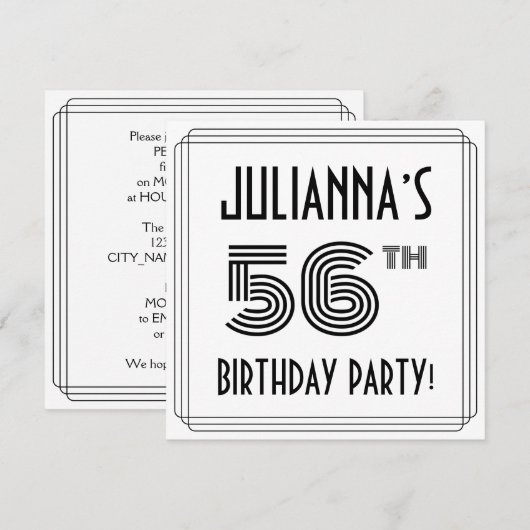 Art Deco geïnspireerd op 56e verjaardag, aangepast Kaart (Voorkant / Achterkant)