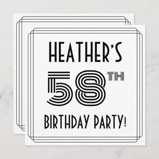Art Deco geïnspireerd op 58e verjaardag, aangepast Kaart (Voorkant / Achterkant)