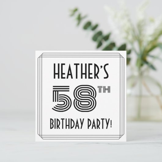 Art Deco geïnspireerd op 58e verjaardag, aangepast Kaart (Staand voorkant)