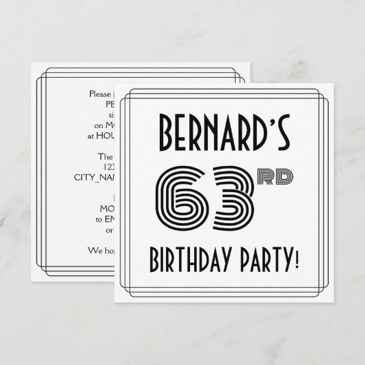 Art Deco geïnspireerd op 63e verjaardag, aangepast Kaart (Voorkant / Achterkant)