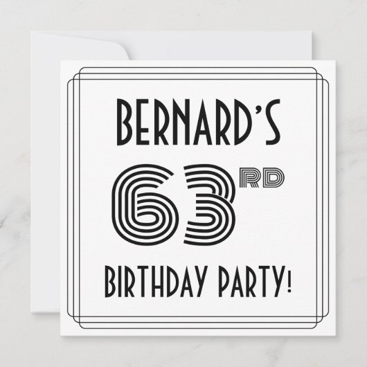 Art Deco geïnspireerd op 63e verjaardag, aangepast Kaart (Voorkant)