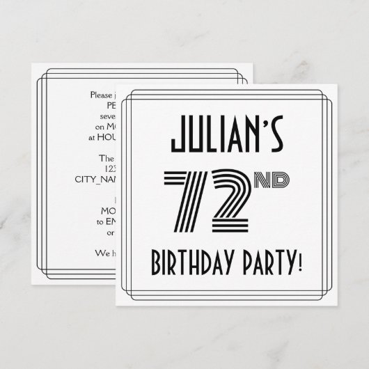 Art Deco geïnspireerd op 72e verjaardag, aangepast Kaart (Voorkant / Achterkant)
