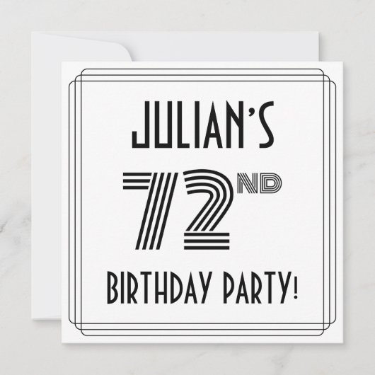 Art Deco geïnspireerd op 72e verjaardag, aangepast Kaart (Voorkant)