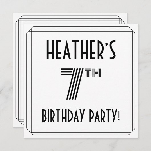 Art Deco Geïnspireerd op 7e verjaardag, aangepaste Kaart (Voorkant / Achterkant)