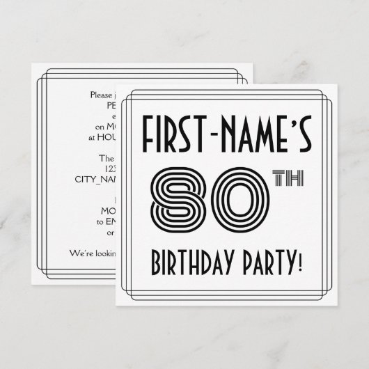 Art Deco geïnspireerd op 80e verjaardag, aangepast Kaart (Voorkant / Achterkant)