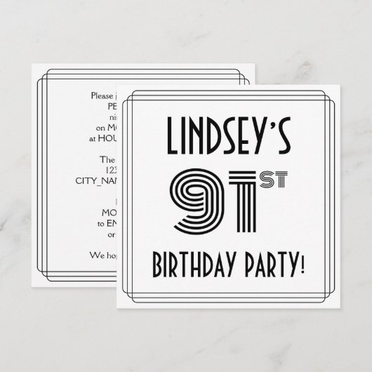 Art Deco geïnspireerd op 91e verjaardag, aangepast Kaart (Voorkant / Achterkant)