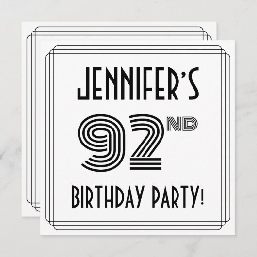 Art Deco geïnspireerd op 92e verjaardag, aangepast Kaart (Voorkant / Achterkant)