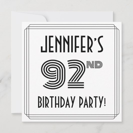 Art Deco geïnspireerd op 92e verjaardag, aangepast Kaart (Voorkant)