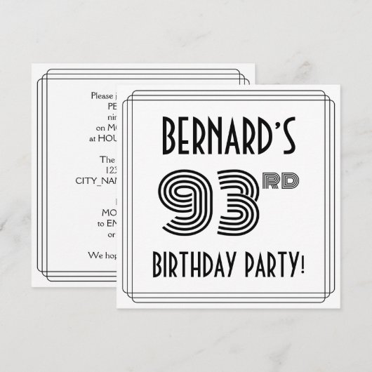 Art Deco geïnspireerd op 93e verjaardag, aangepast Kaart (Voorkant / Achterkant)