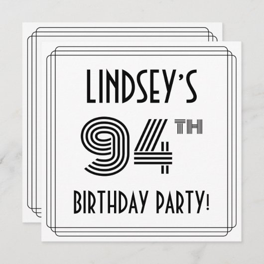 Art Deco geïnspireerd op 94e verjaardag, aangepast Kaart (Voorkant / Achterkant)