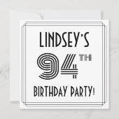 Art Deco geïnspireerd op 94e verjaardag, aangepast Kaart (Voorkant)