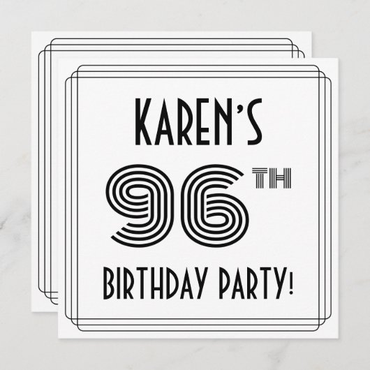Art Deco geïnspireerd op 96e verjaardag, aangepast Kaart (Voorkant / Achterkant)