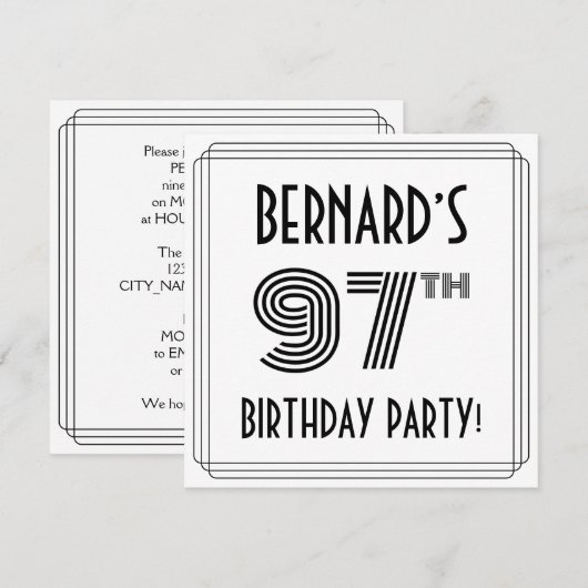 Art Deco geïnspireerd op 97e verjaardag, aangepast Kaart (Voorkant / Achterkant)