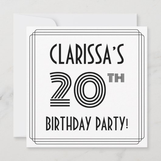 Art Deco Geïnspireerd op de 20e verjaardag, aangep Kaart (Voorkant)