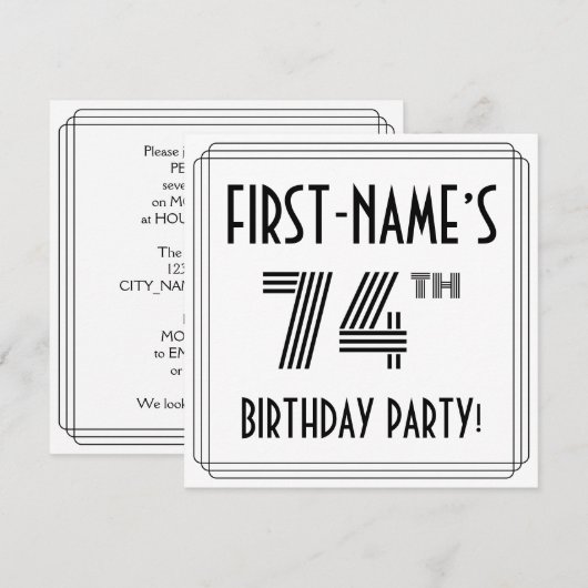 Art Deco geïnspireerd op de 74e verjaardag, aangep Kaart (Voorkant / Achterkant)