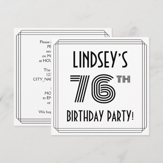 Art Deco Geïnspireerd op de 76e verjaardag, aangep Kaart (Voorkant / Achterkant)