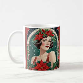Art Deco Geïnspireerd Portret Lady Elegant Kerstmi Koffiemok