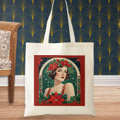 Art Deco Geïnspireerd Portret Lady Elegant Kerstmi Tote Bag