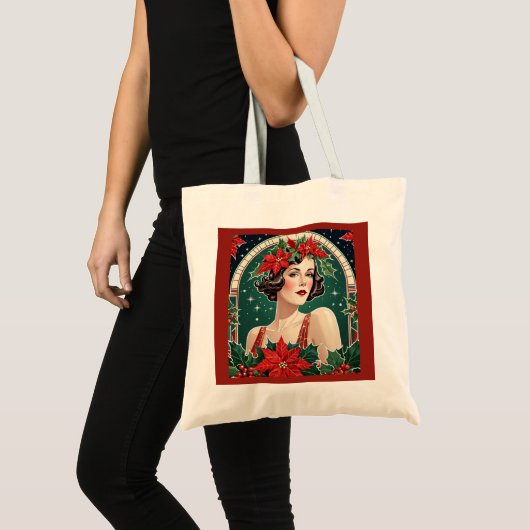 Art Deco Geïnspireerd Portret Lady Elegant Kerstmi Tote Bag (Voorkant (product))