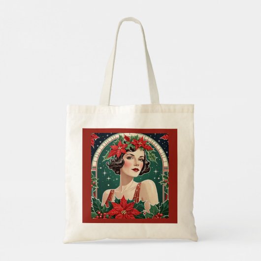 Art Deco Geïnspireerd Portret Lady Elegant Kerstmi Tote Bag (Achterkant)