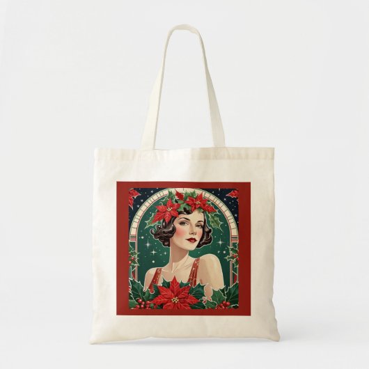 Art Deco Geïnspireerd Portret Lady Elegant Kerstmi Tote Bag (Voorkant)