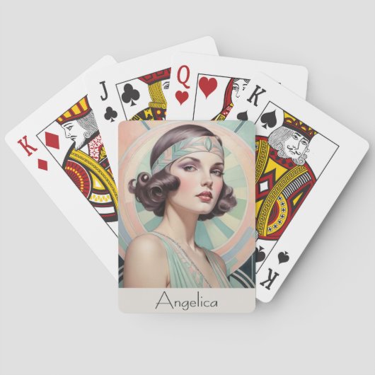Art Deco Geïnspireerd Portret Vrouw Dame Custom Pokerkaarten (Achterkant)
